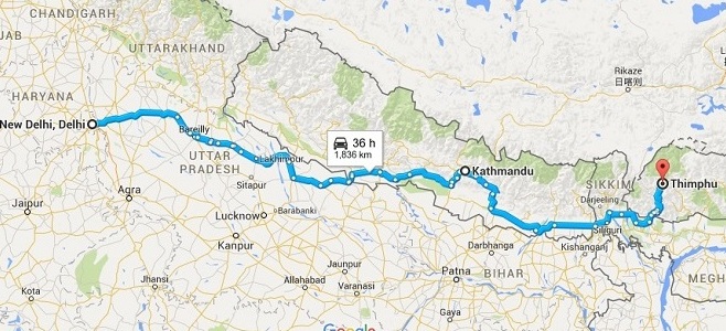 India Nepal Bhutan Route